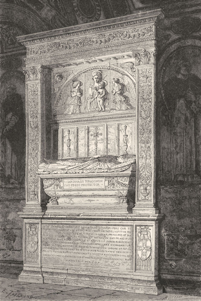 ROME. Tomb of Cardinal Ferrici, Minerva 1872 old antique vintage print picture